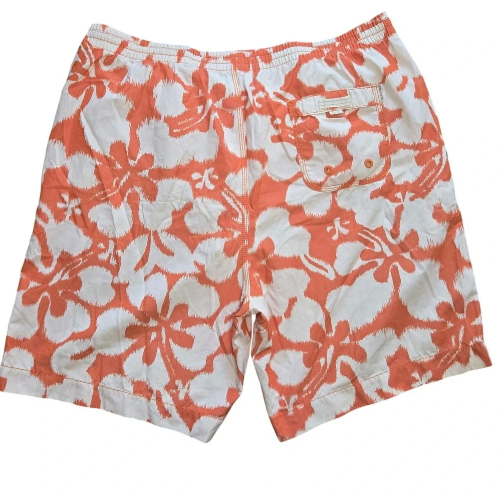 Tommy Bahama Relax Swim Trunks Men's XL‎ Orange White Hawaiian Floral Mesh Lined
